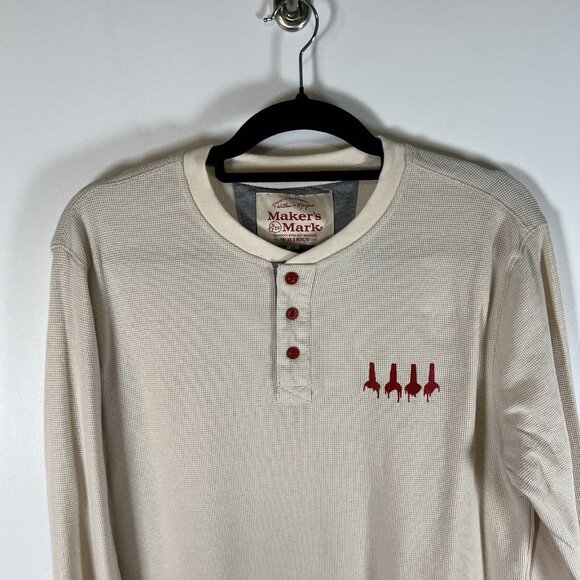 Makers Mark‎ Whiskey Henley Shirt XL Long Sleeve Thermal Waffle Knit Beige - Picture 2 of 9